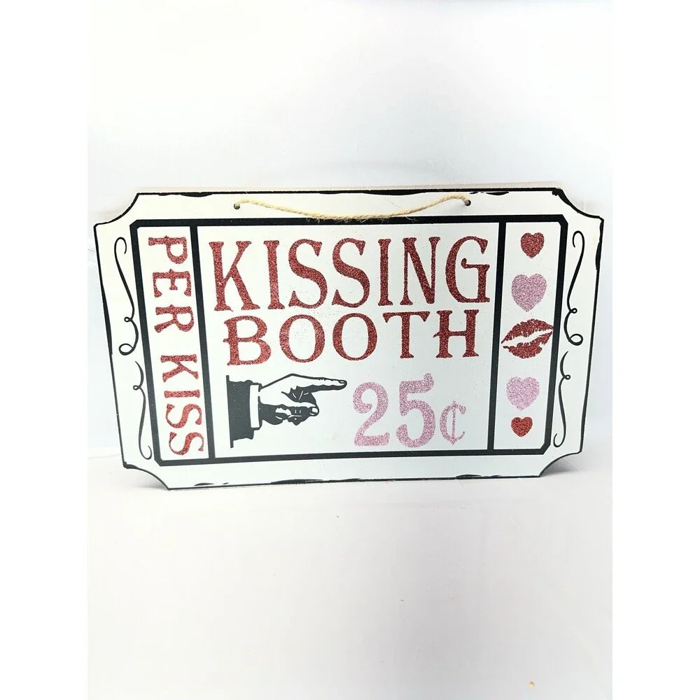 VALENTINE Kissing Booth Mini Stand w/ Banner & Sign- Lips/Hearts, Red/Pink-Decor